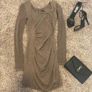 Express Bronze Shimmer Dress Long Sleeve